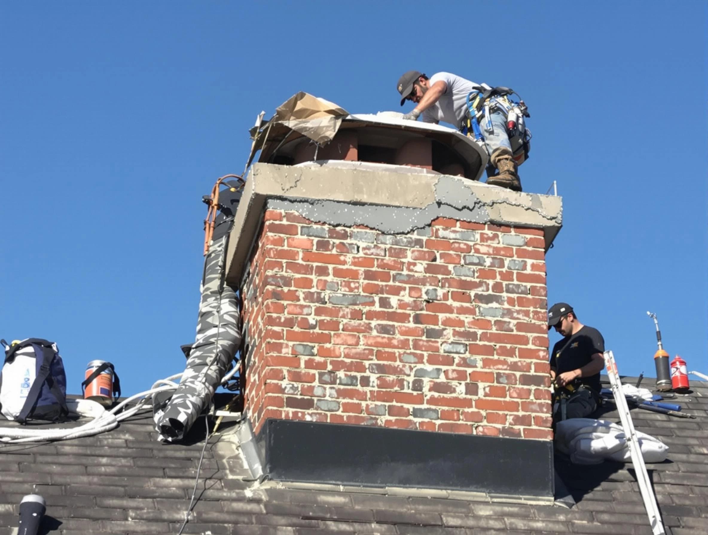 Bosque Farms Chimney Sweep installing a custom chimney crown in Bosque Farms, NM